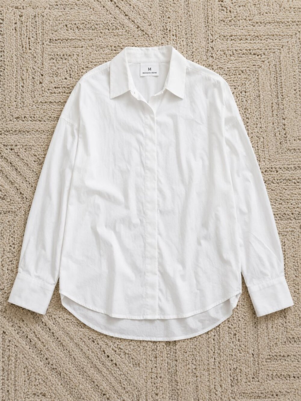 M Magaschoni Drop Shoulder Point Collar Button Down White Blouse NWT